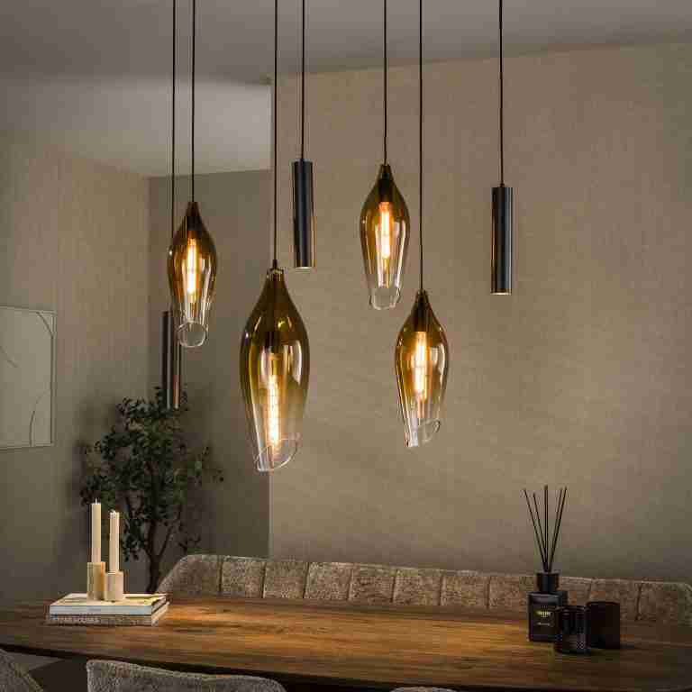 LifestyleFurn Hanglamp Luvia Glas, 4+3-lamps - Sienna Bruin