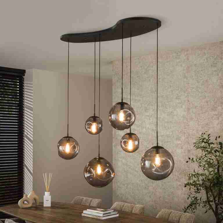 LifestyleFurn Hanglamp Noriko 6-lamps, Artic Black finish - Artic zwart