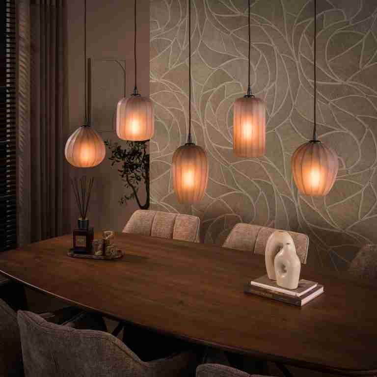 LifestyleFurn Hanglamp Tamila 5-lamps - Sienna bruin frosted