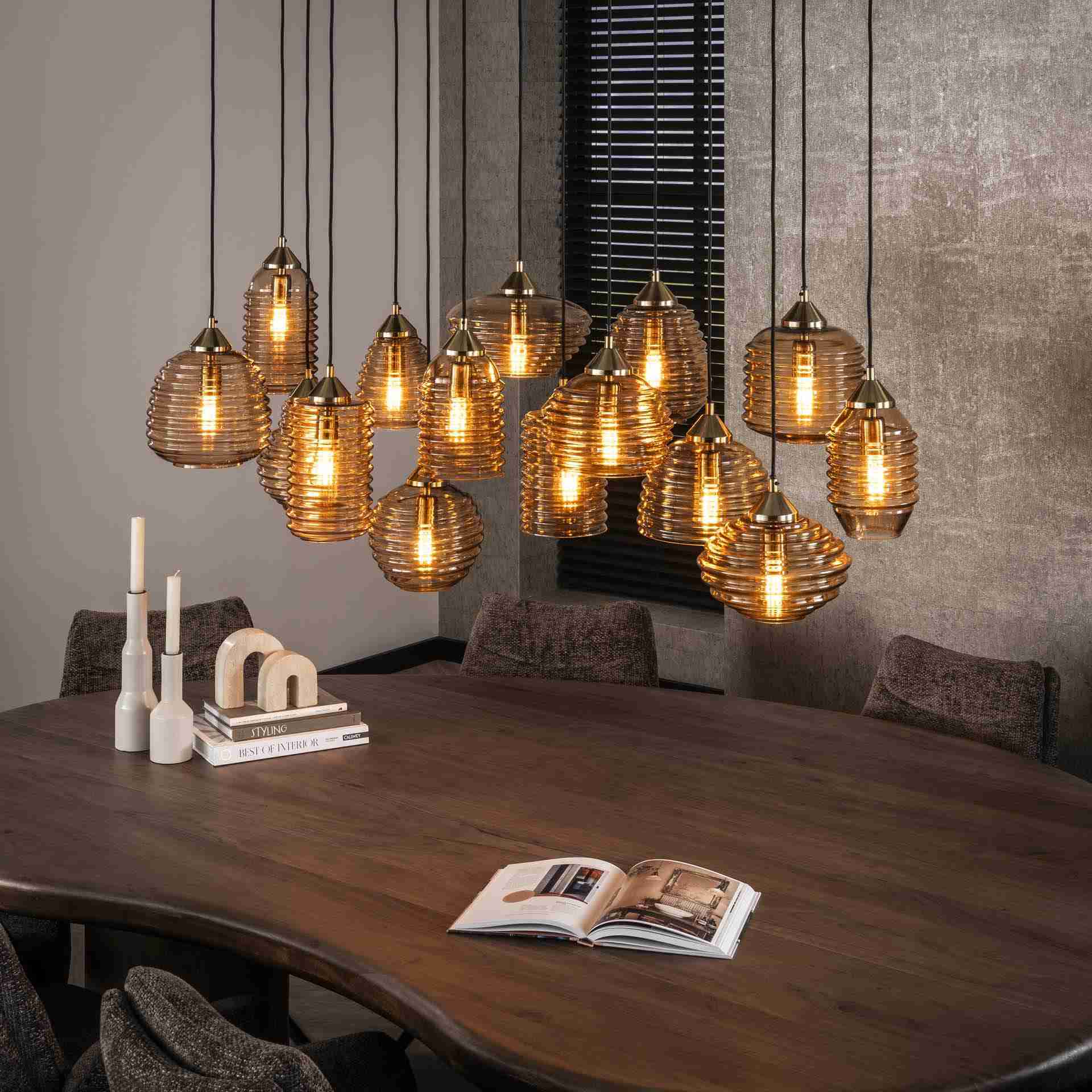 LifestyleFurn Hanglamp Tiera 15-lamps - Amber