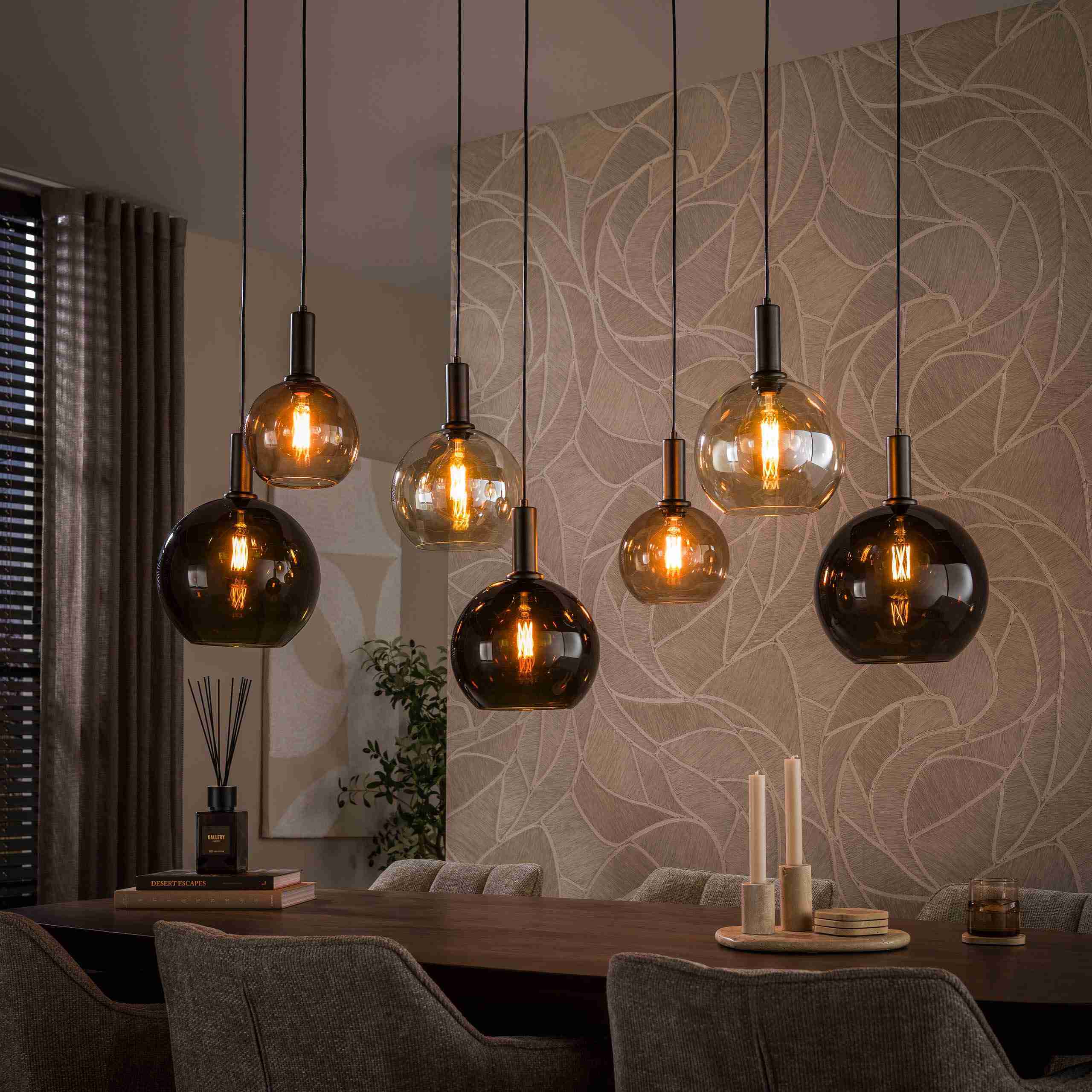 LifestyleFurn Hanglamp Tylesha 4+3-lamps - Amber/Bruin