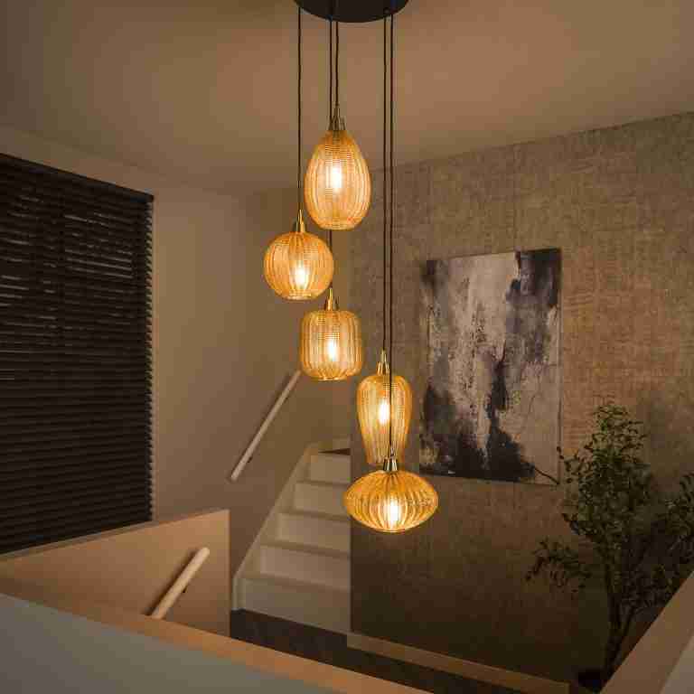 LifestyleFurn Hanglamp /Videlamp Dayn 5-lamps glas - Amber