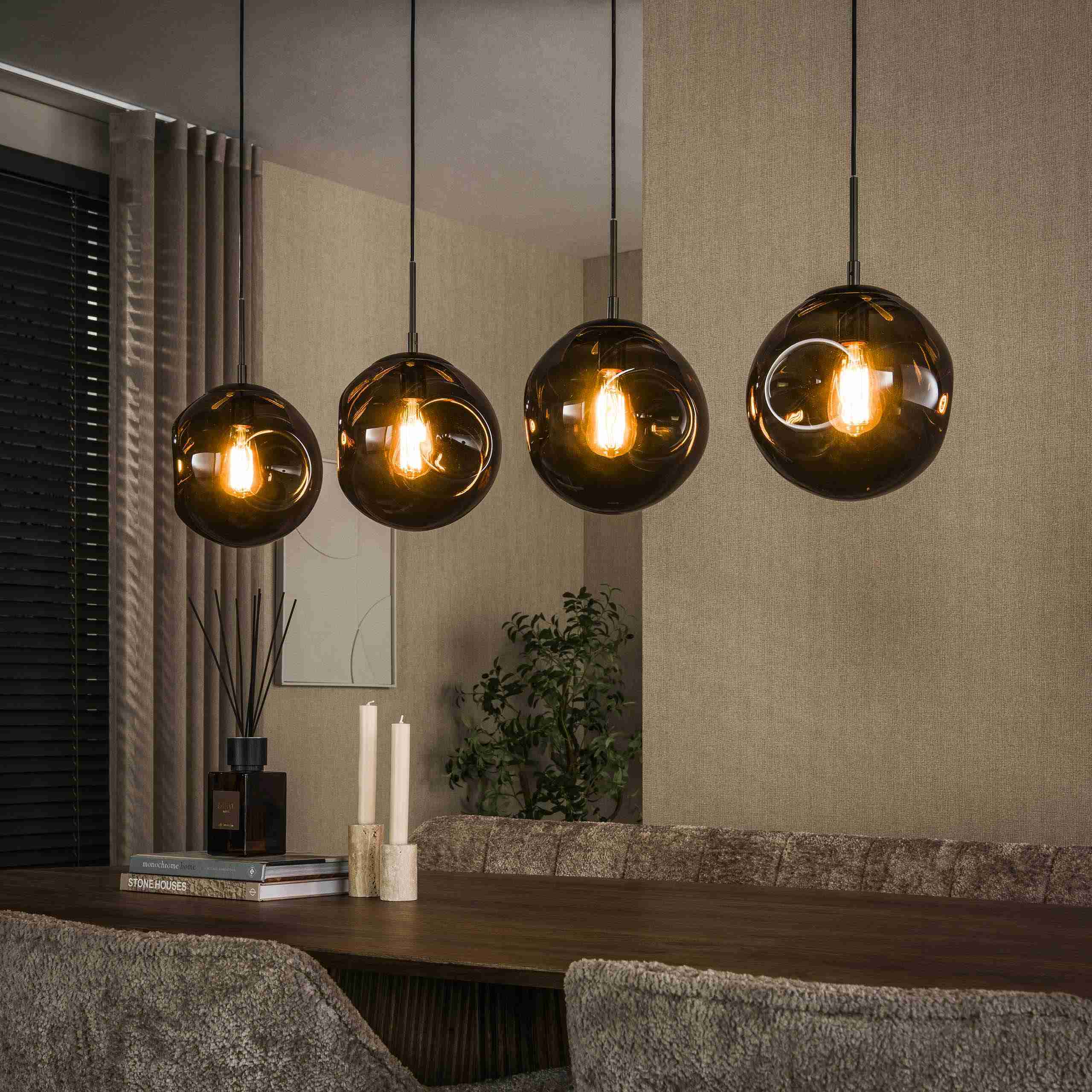 LifestyleFurn Hanglamp Yair Glas, 4-lamps - Sienna Bruin