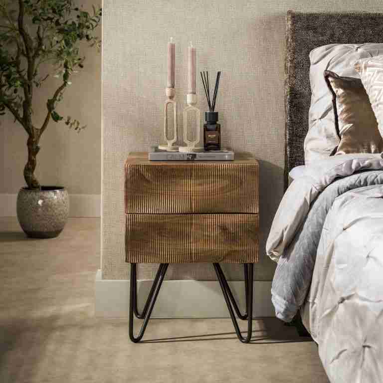 LifestyleFurn Nachtkastje Dulse Mangohout, Met 2 lades - Bruin