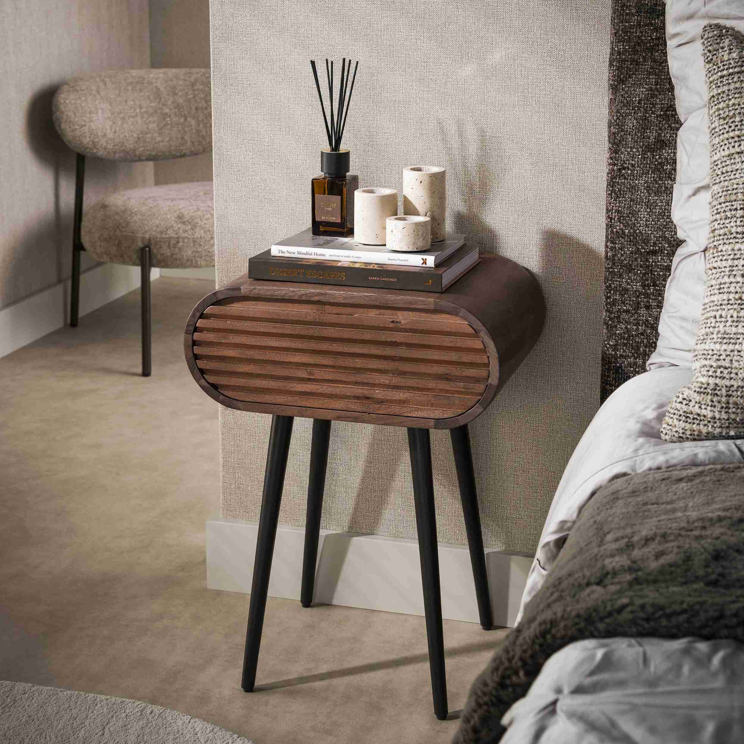 LifestyleFurn Nachtkastje Grady Acaciahout, Met 1 lade - Bruin