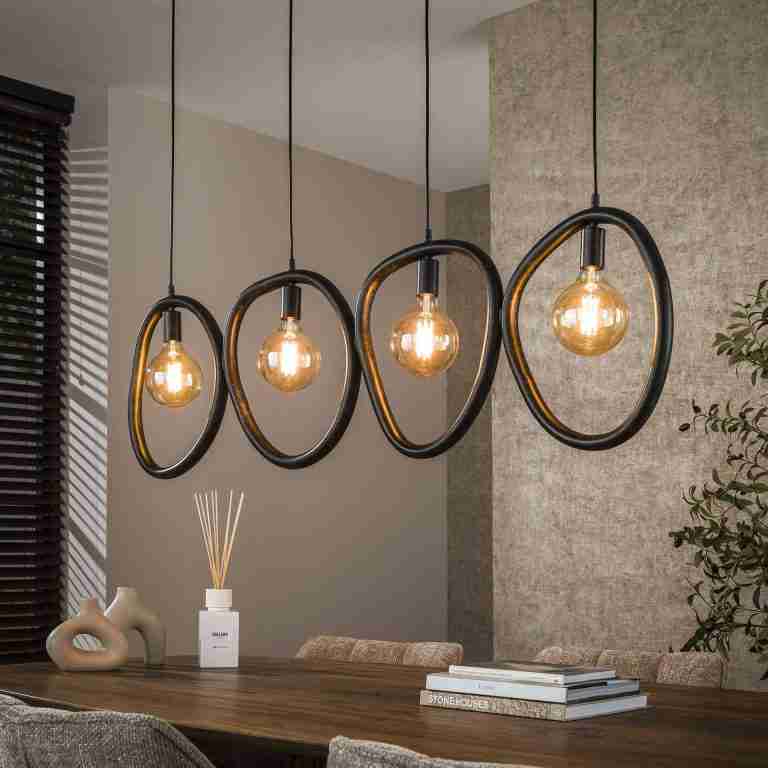 LifestyleFurn Organische Hanglamp Joelle 4-lamps, Artic Black finish - Artic zwart