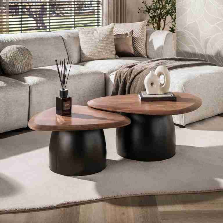 LifestyleFurn Organische Salontafel Junette Acaciahout, Set van 2 stuks - Bruin