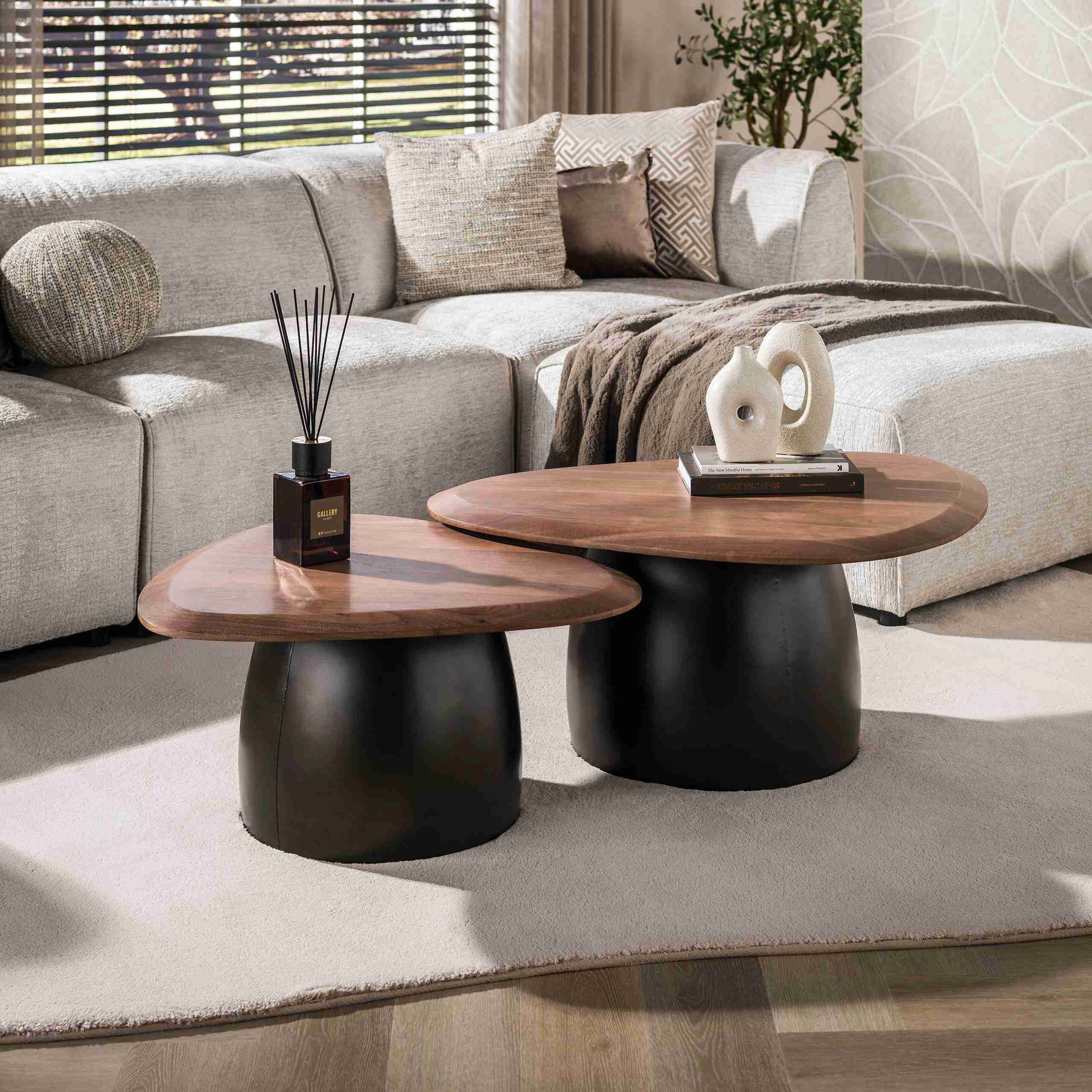 LifestyleFurn Organische Salontafel Junette Acaciahout, Set van 2 stuks - Bruin
