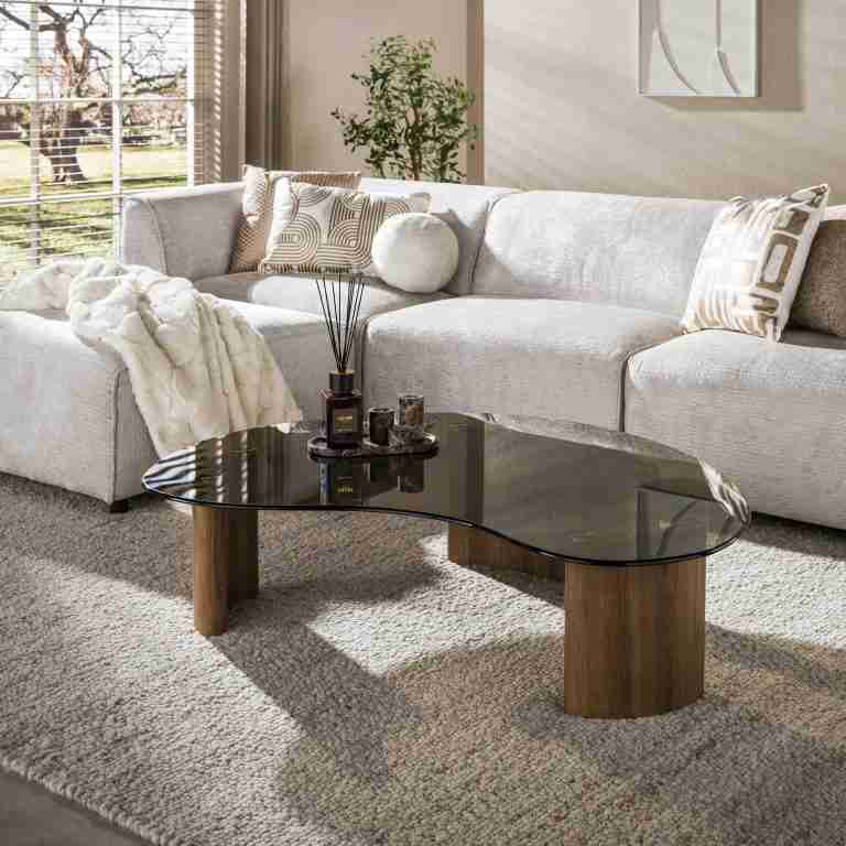 LifestyleFurn Organische Salontafel Kely Brons glas, 131 x 86cm - Bruin