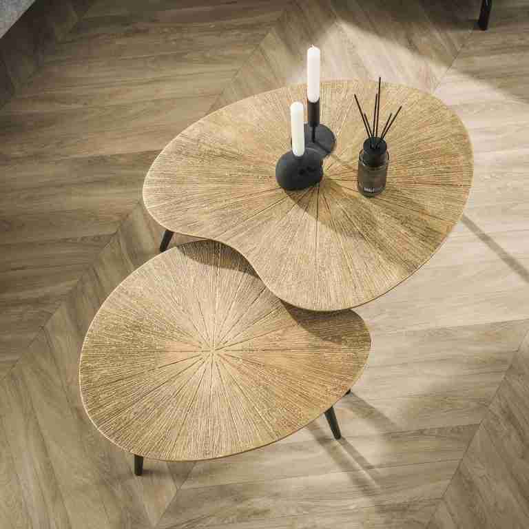 LifestyleFurn Organische Salontafel Miya Ray Metal, Set van 2 stuks - Brons ray metal