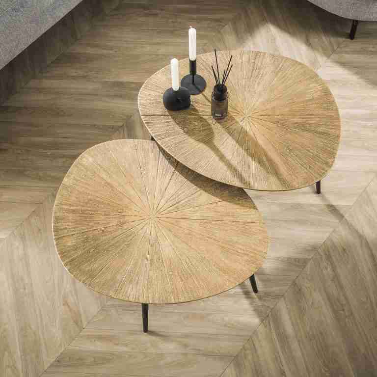 LifestyleFurn Organische Salontafel Miya Ray Metal, Set van 2 stuks - Brons ray metal