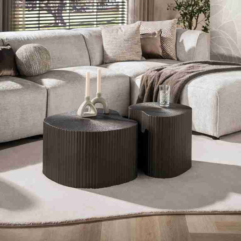 LifestyleFurn Organische Salontafel Nayda Brons Liquid, Set van 2 stuks