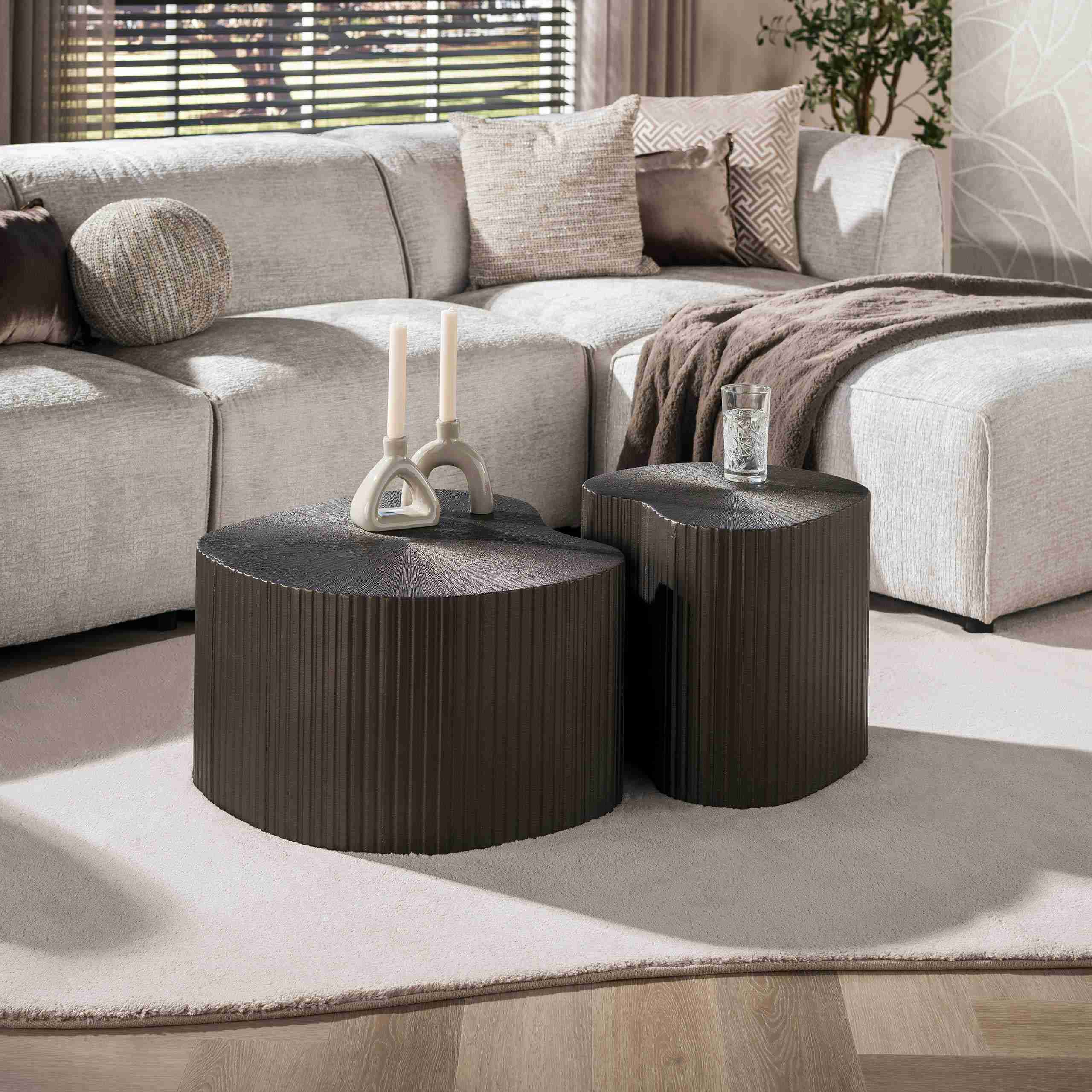 LifestyleFurn Organische Salontafel Nayda Brons Liquid, Set van 2 stuks