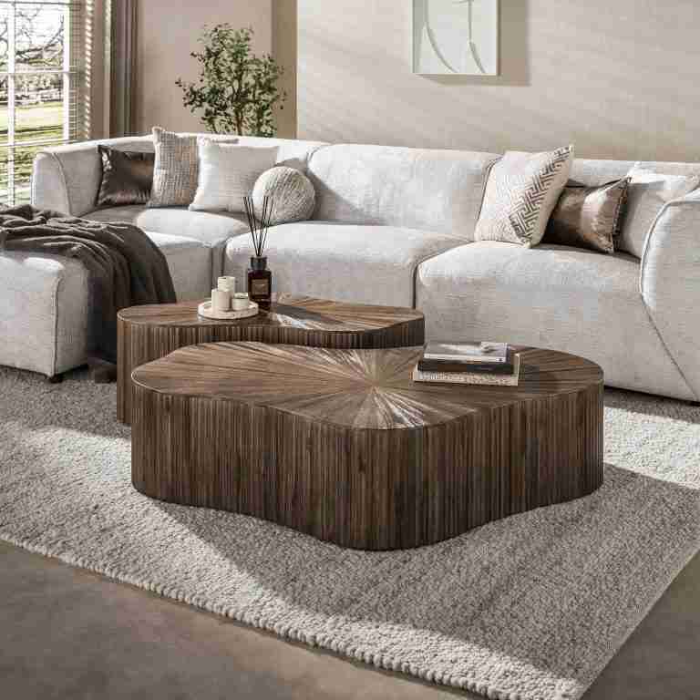 LifestyleFurn Organische Salontafel Sadaf Teakhout, Set van 2 stuks - Bruin