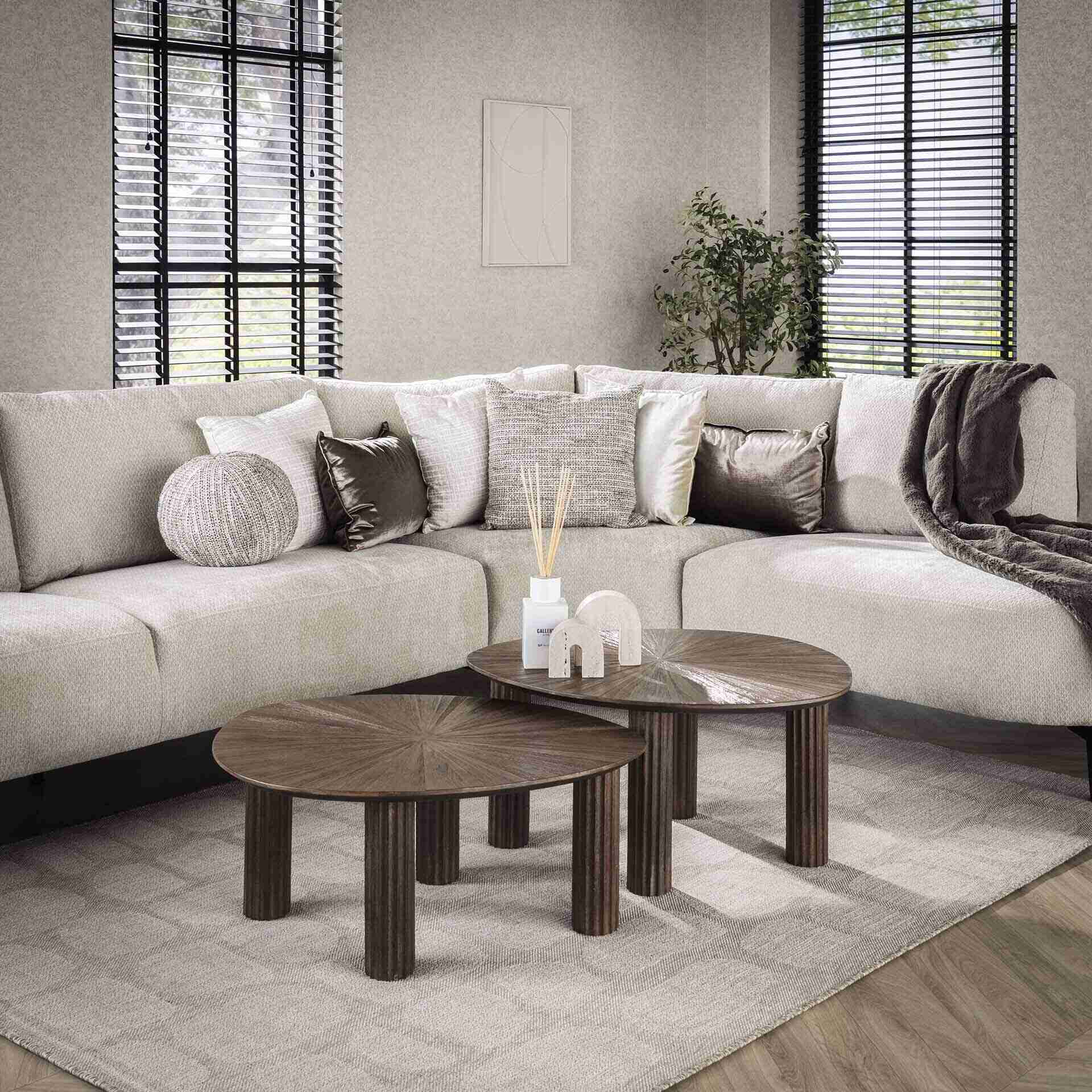 LifestyleFurn Organische Salontafel Sadaf Teakhout, Set van 2 stuks - Teak rust brown