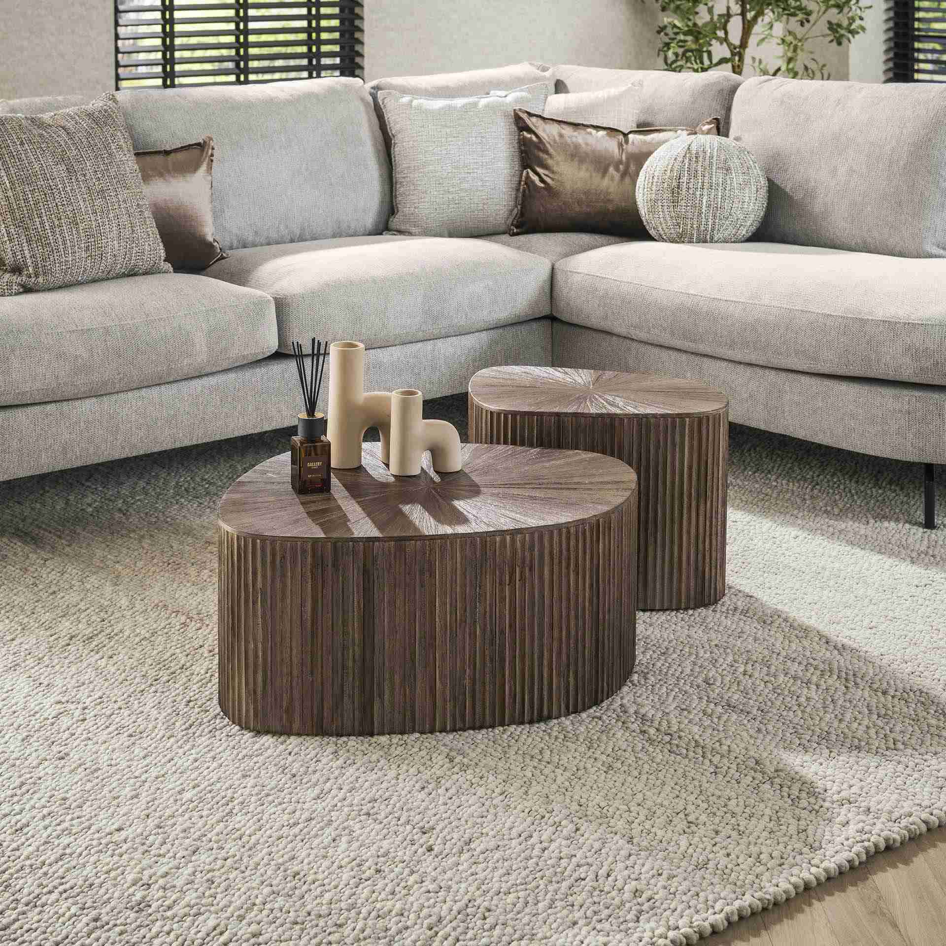 LifestyleFurn Organische Salontafel Sadaf Teakhout, Set van 2 stuks - Teak rust brown