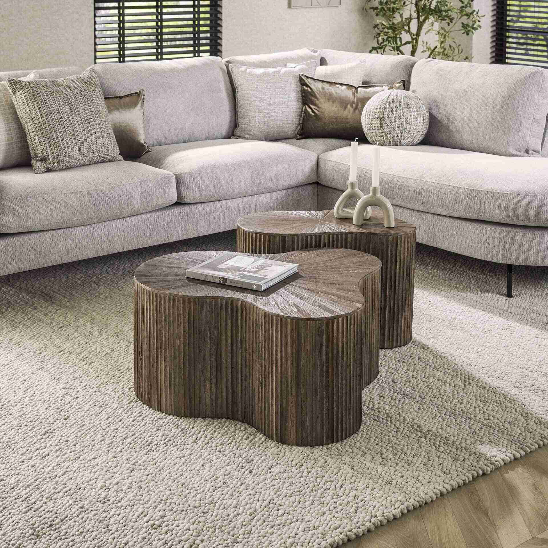 LifestyleFurn Organische Salontafel Sadaf Teakhout, Set van 2 stuks - Teak rust brown
