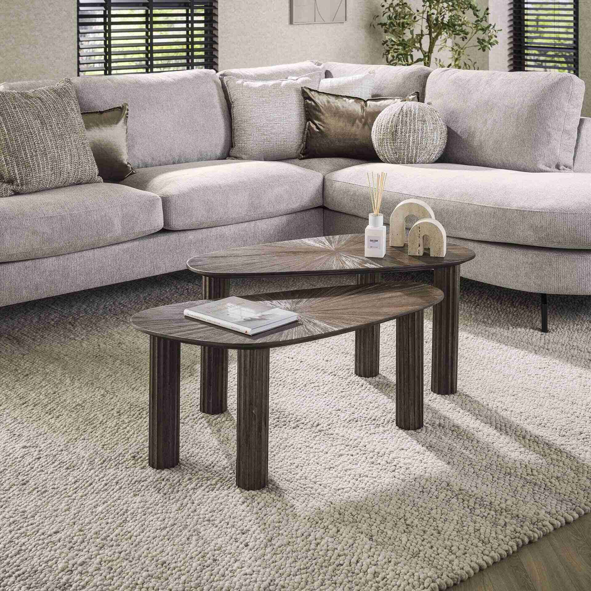 LifestyleFurn Organische Salontafel Sadaf Teakhout, Set van 2 stuks - Teak rust brown