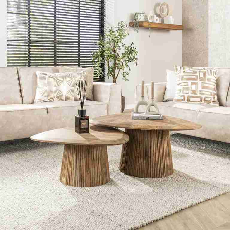 LifestyleFurn Organische Salontafel Sharmila Mangohout, Set van 2 stuks - Massief mango zandkleur