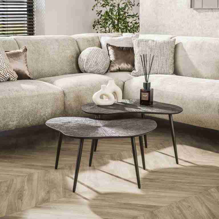 LifestyleFurn Organische Salontafel Teara Leaf Ray Metal finish, Set van 2 stuks - Brons donkerbruin