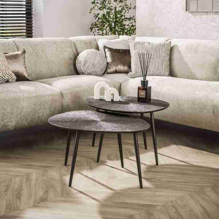 LifestyleFurn Organische Salontafel Teara Ray Metal finish, Set van 2 stuks - Brons donkerbruin