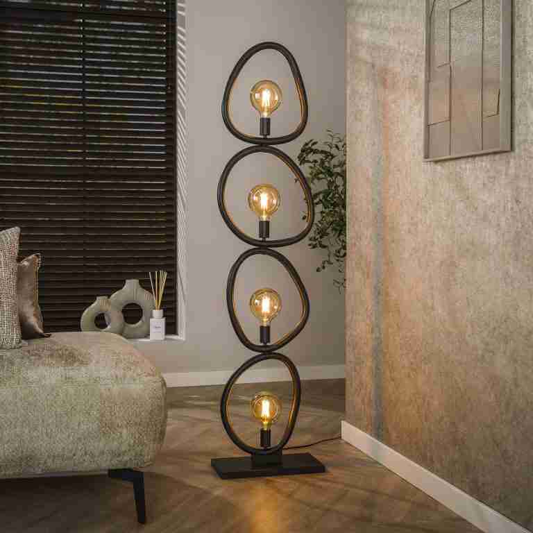 LifestyleFurn Organische Vloerlamp Joelle 4-lamps, Artic Black finish - Artic zwart