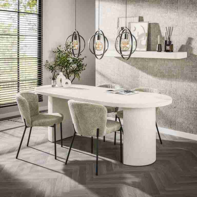 LifestyleFurn Ovale Eettafel Macie Marmercomposiet, 215 x 90cm - Marmer composiet - Ovaal
