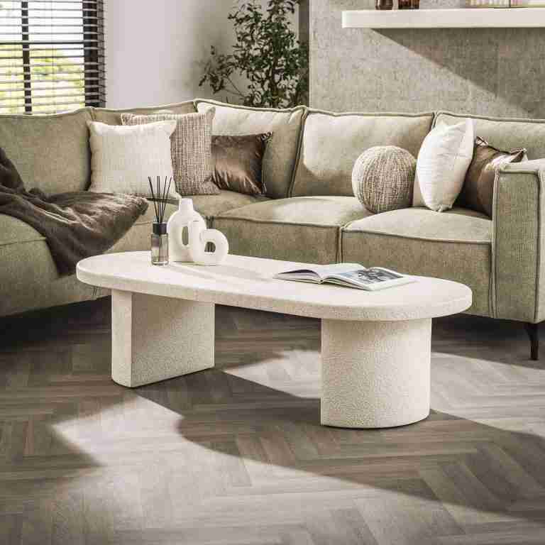LifestyleFurn Ovale Salontafel Macie Marmercomposiet, 150 x 65cm - Marmer composiet - Ovaal - Japandi
