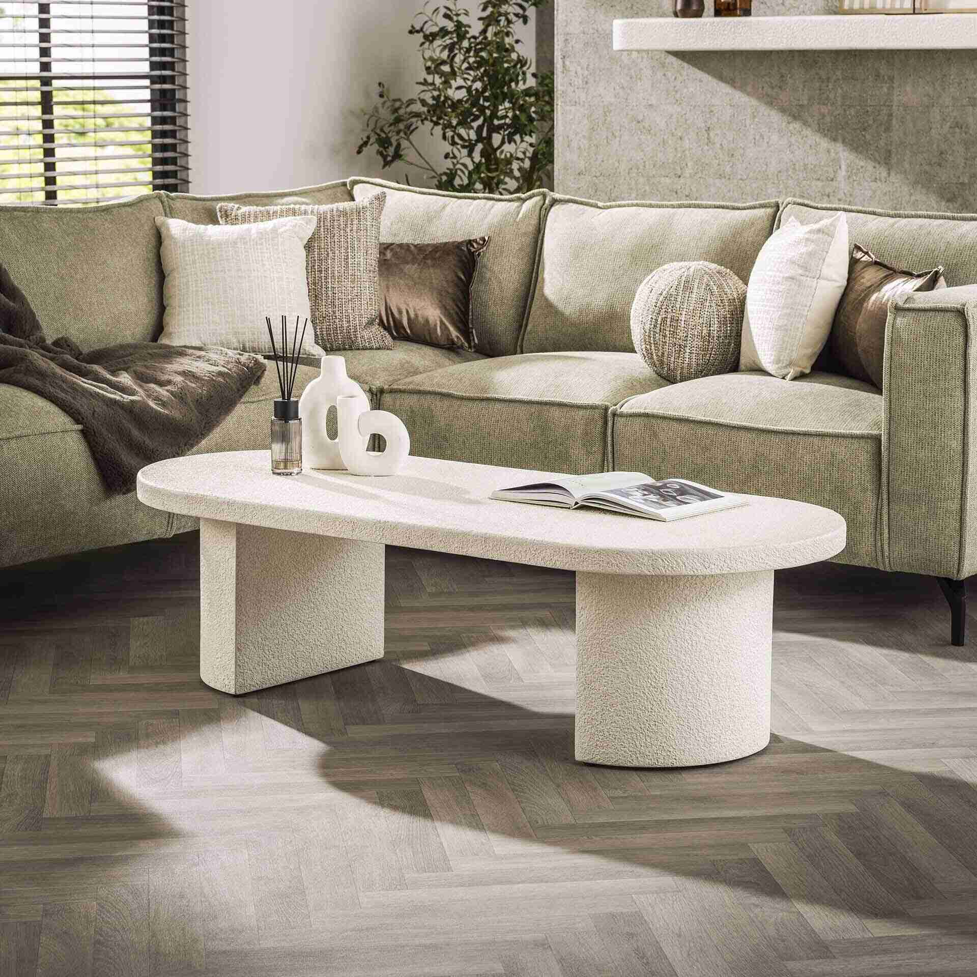 LifestyleFurn Ovale Salontafel Macie Marmercomposiet, 150 x 65cm - Marmer composiet - Ovaal - Japandi