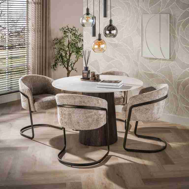 LifestyleFurn Ronde Eettafel Akai Keramiek in Taj Mahal-look, √ò120cm - Bruin