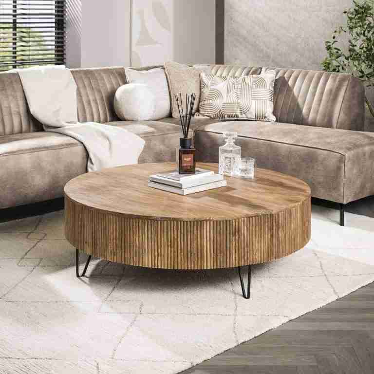 LifestyleFurn Ronde Salontafel Sharmila Mangohout, 120cm - Massief mango zand