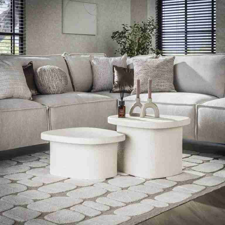 LifestyleFurn Salontafel Chari Organisch, Set van 2 stuks, 57 x 44cm - Marmer composiet - Japandi