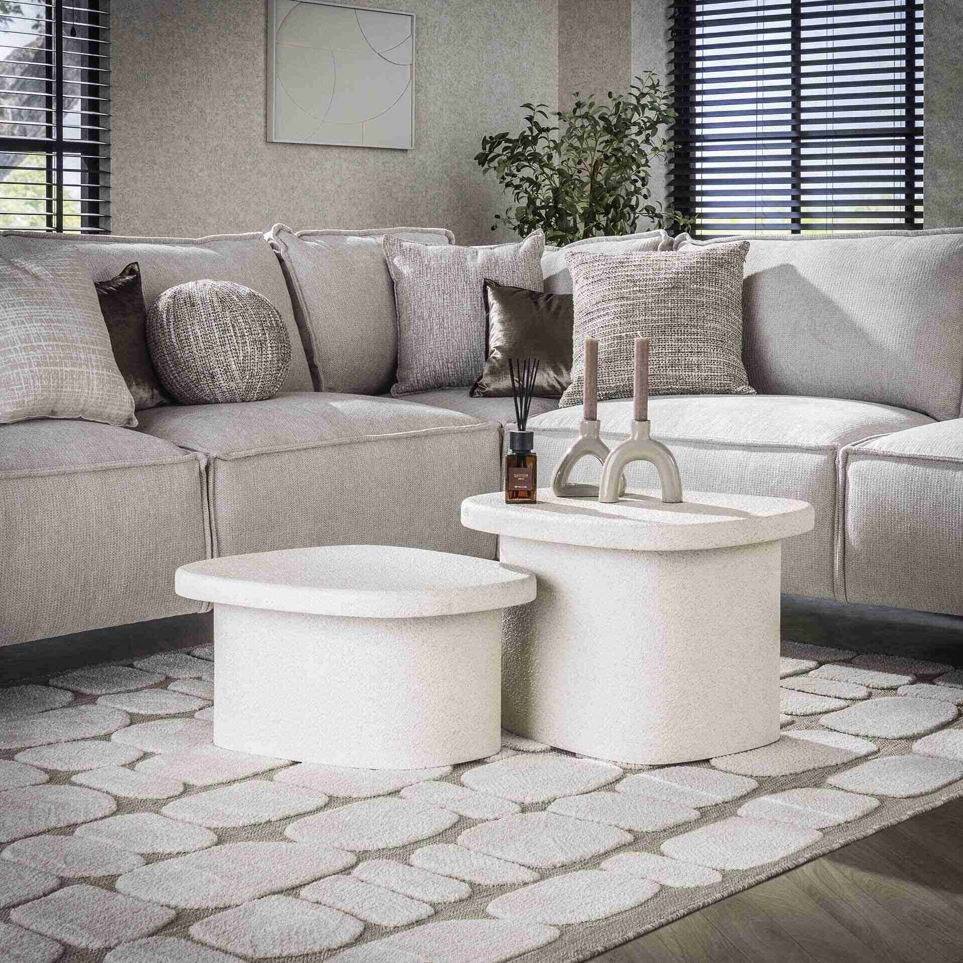 LifestyleFurn Salontafel Chari Organisch, Set van 2 stuks, 57 x 44cm - Marmer composiet - Japandi