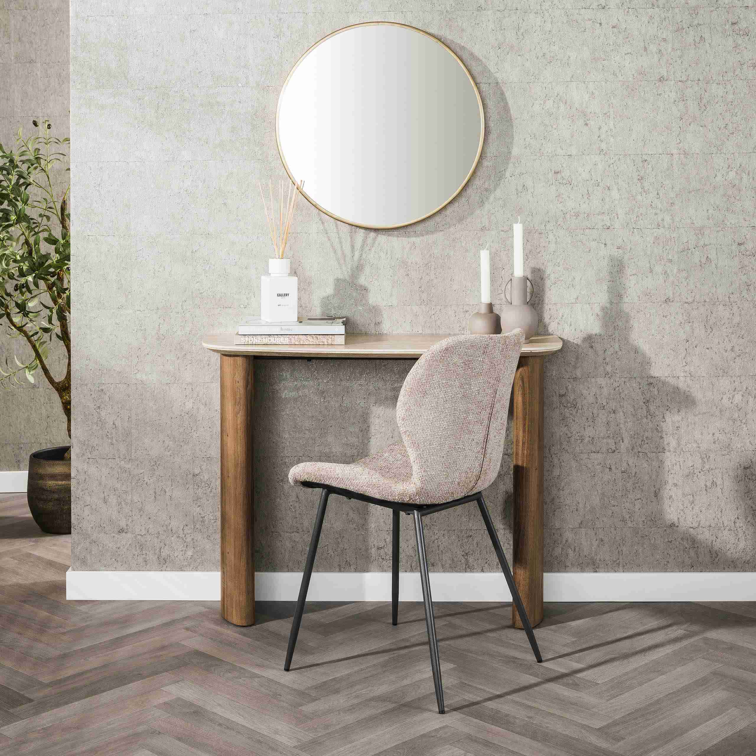 LifestyleFurn Sidetable Laycie Keramiek in Travertin-look, 100cm - Bruin
