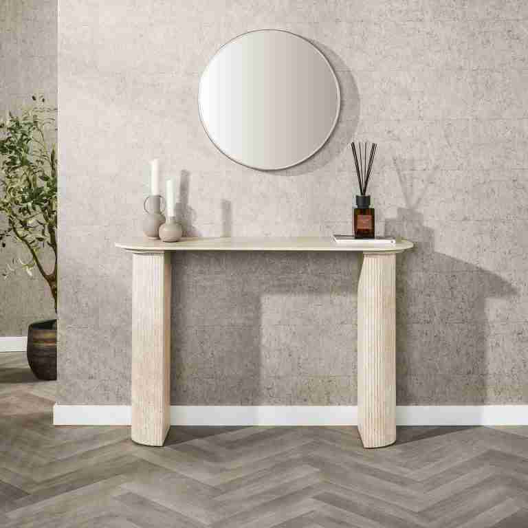 LifestyleFurn Sidetable/Kaptafel Laycie Travertinlook, 120cm - Keramiek travertine