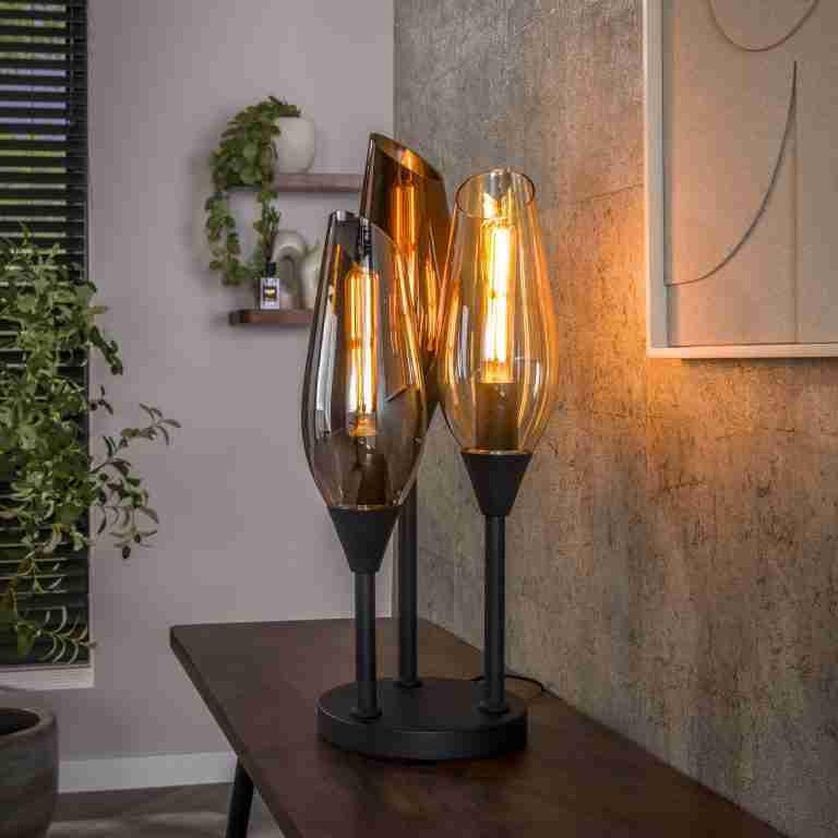 LifestyleFurn Tafellamp Luvia Gemixt glas, 3-lamps - Bruin