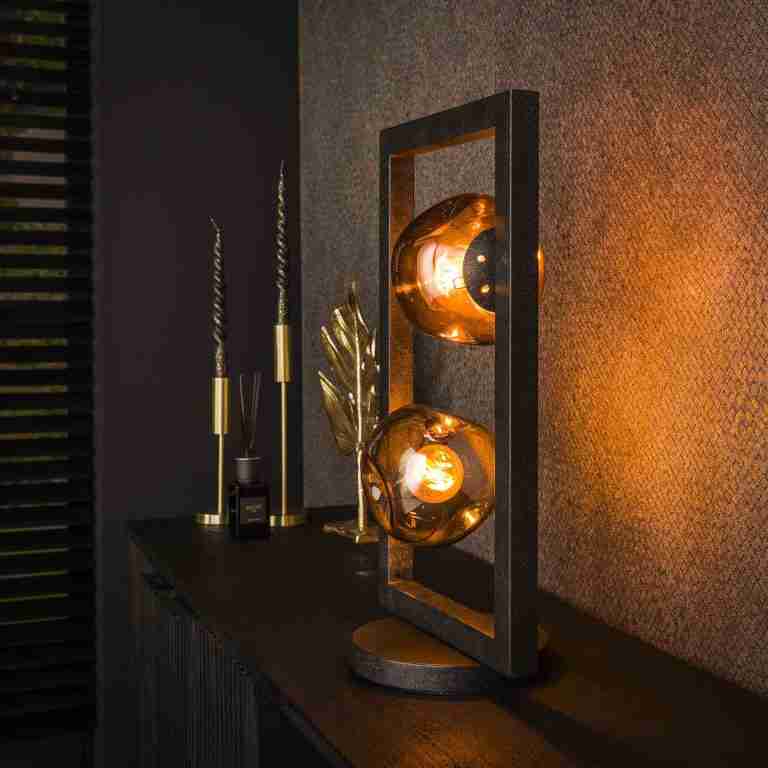 LifestyleFurn Tafellamp Shahid Glas, 2-lamps - Artic zwart