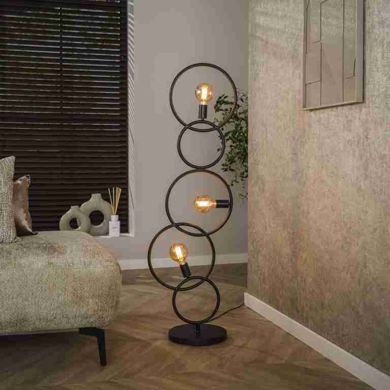 LifestyleFurn Vloerlamp Davion 3-lamps, Artic Black finish - Artic zwart