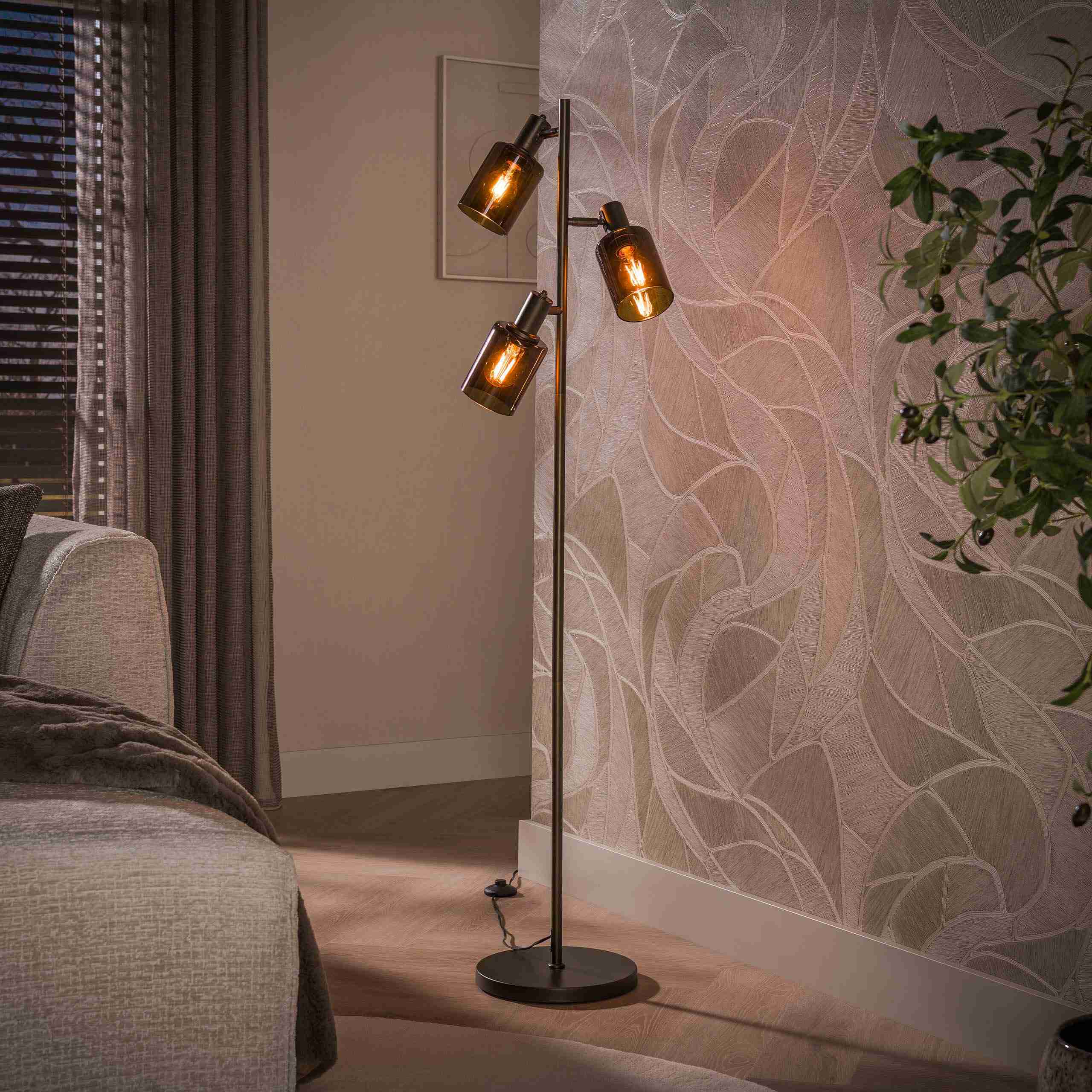 LifestyleFurn Vloerlamp Deatra 3-lamps - Sienna Bruin