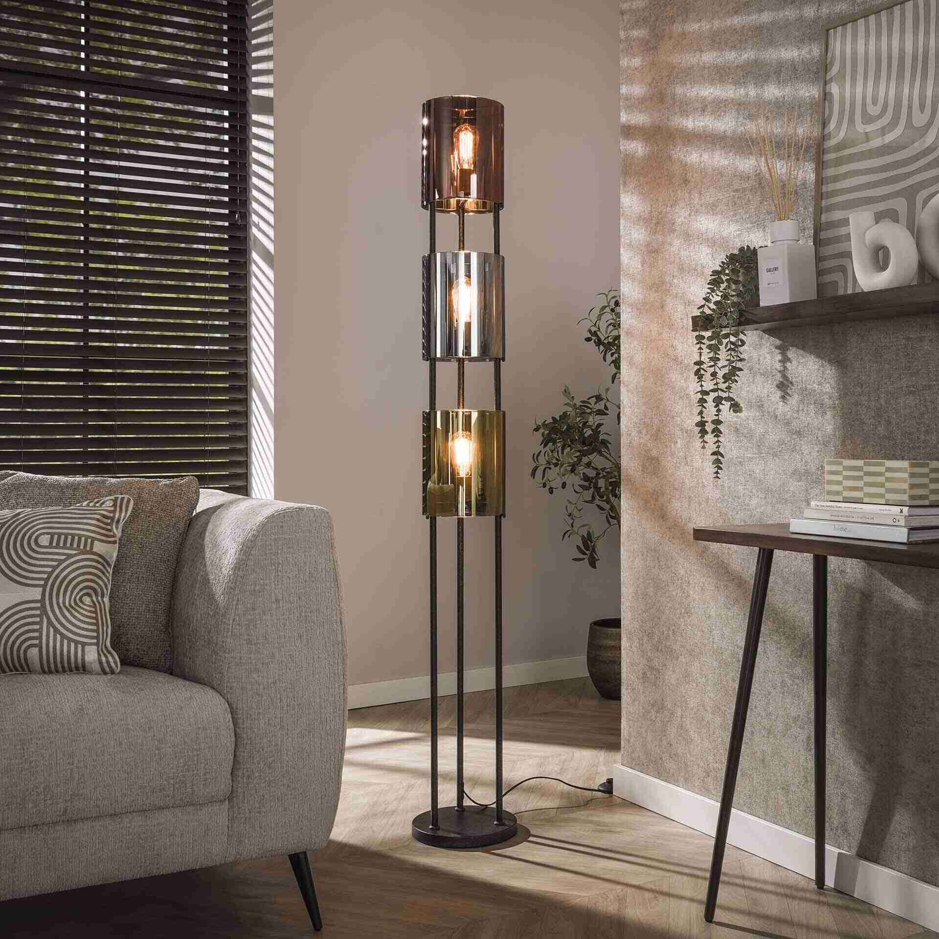 LifestyleFurn Vloerlamp Harout Glas, 3-lamps - Artic zwart