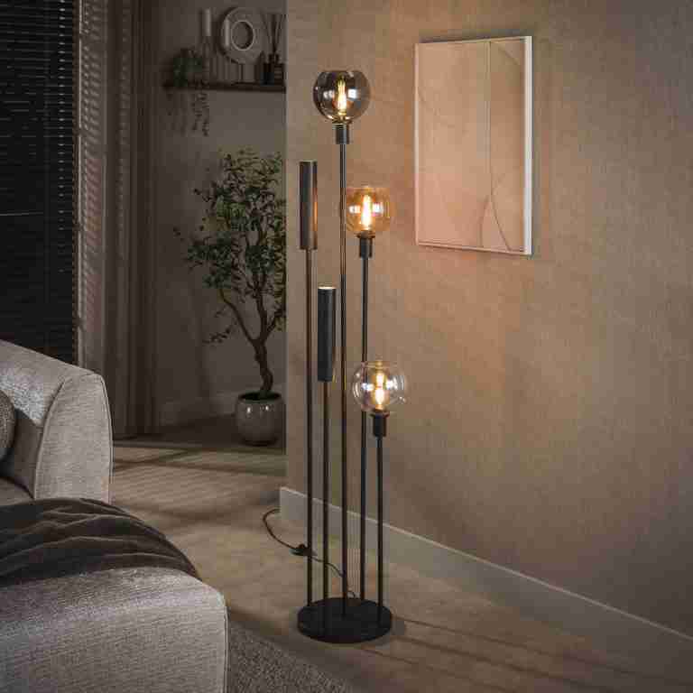 LifestyleFurn Vloerlamp Janetta Glas en metaal, 5-lamps - Meerkleurig