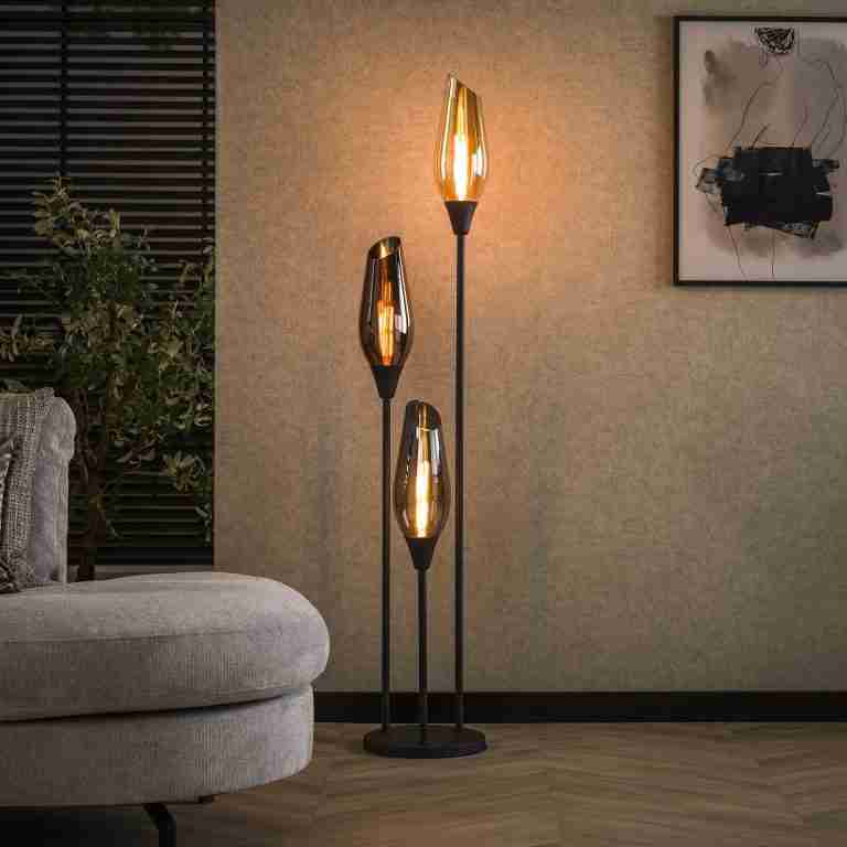 LifestyleFurn Vloerlamp Luvia Gemixt glas, 168cm hoog - Zwart