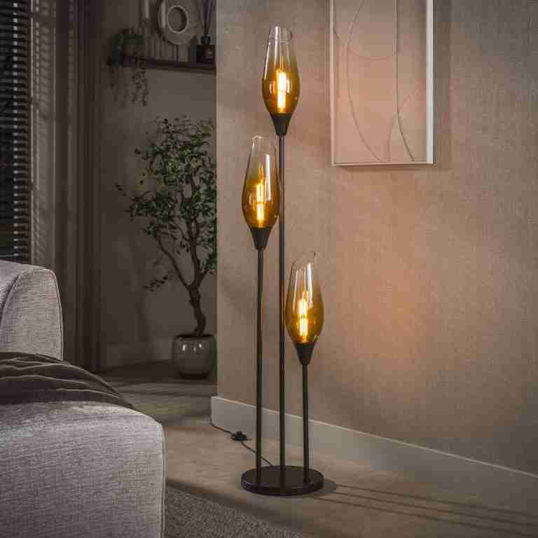 LifestyleFurn Vloerlamp Luvia Glas, 3-lamps - Sienna Bruin