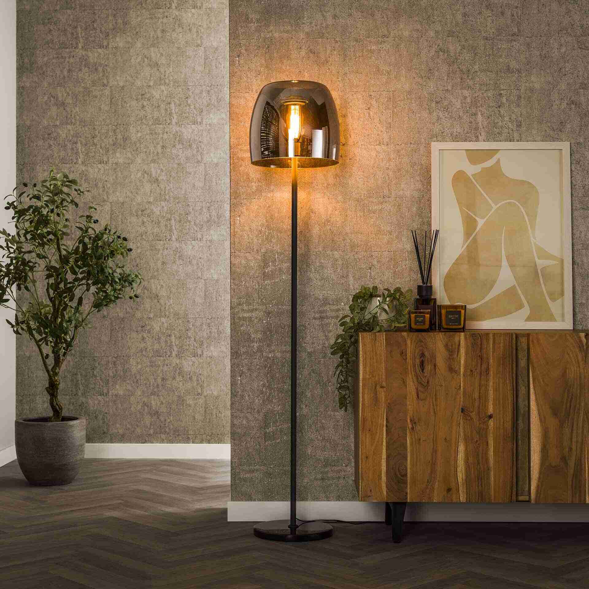 LifestyleFurn Vloerlamp Rift Smoke glas, 170cm - Smoke grey glas