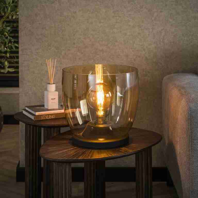 LifestyleFurn Vloerlamp/Tafellamp Mikado Amber glas, 32cm hoog