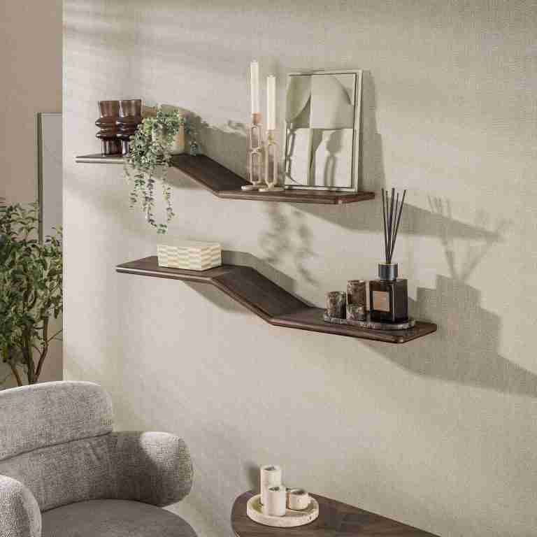 LifestyleFurn Wandplank Sadaf Teakhout, Set van 2 stuks - Bruin