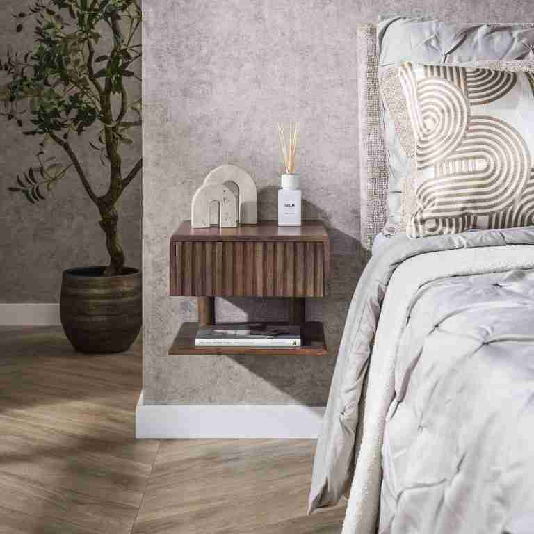 LifestyleFurn Zwevend Nachtkastje Alania Met 1 lade en legplank, Acaciahout - Massief acacia bruin