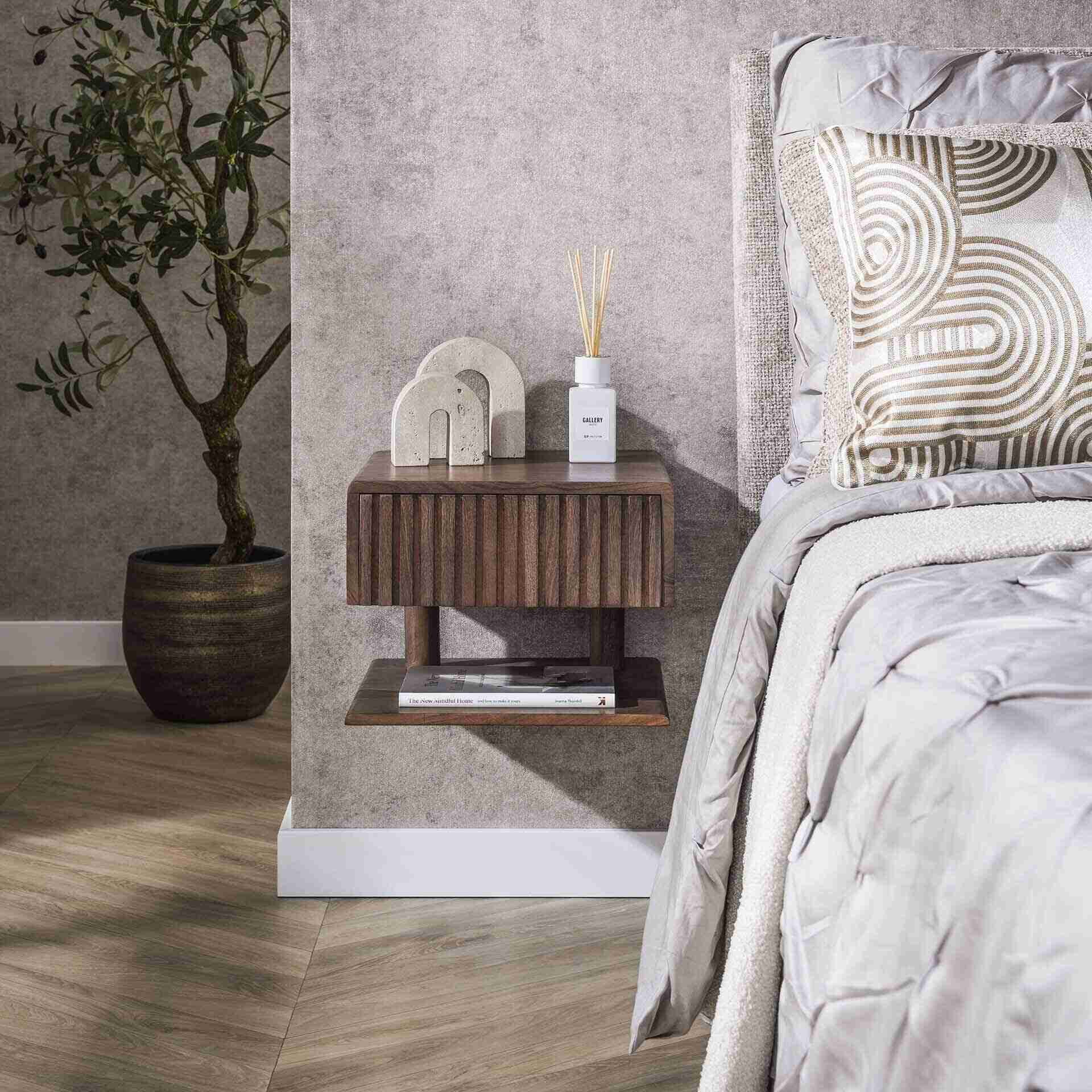 LifestyleFurn Zwevend Nachtkastje Alania Met 1 lade en legplank, Acaciahout - Massief acacia bruin