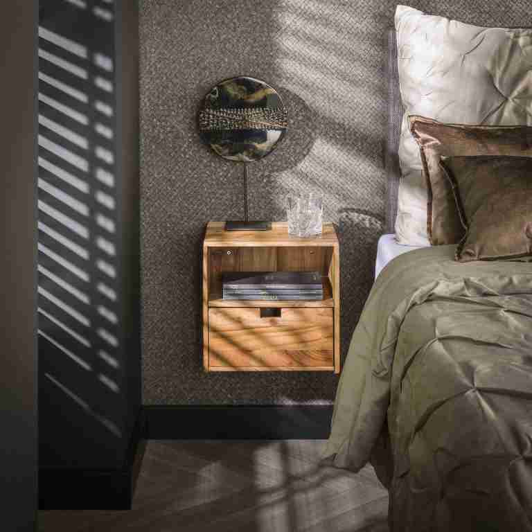 LifestyleFurn Zwevend Nachtkastje Calan Acaciahout, Set van 2 stuks - Massief acacia naturel