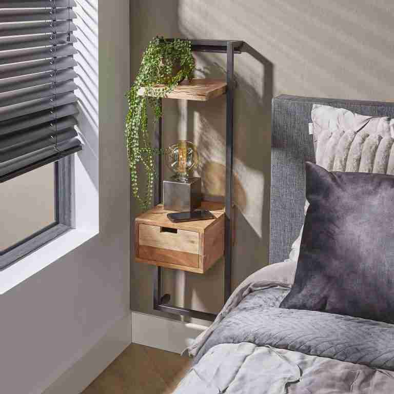 LifestyleFurn Zwevend Nachtkastje Cruz Acaciahout en metaal, Met 1 lade - Bruin,Hout,Naturel